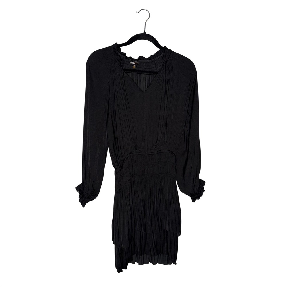 Current Air Mini Dress Women Small Black Excellent Pleated Smocked Tiered Ruffle